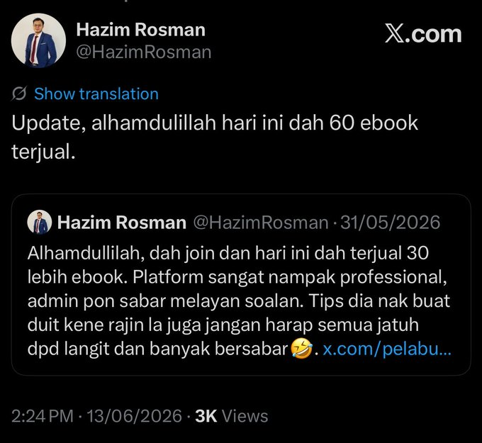 Screenshot post asal Hazim Rosman di X, bertarikh 13 Jun 2026, bersama post terdahulunya tentang platform Courserix
